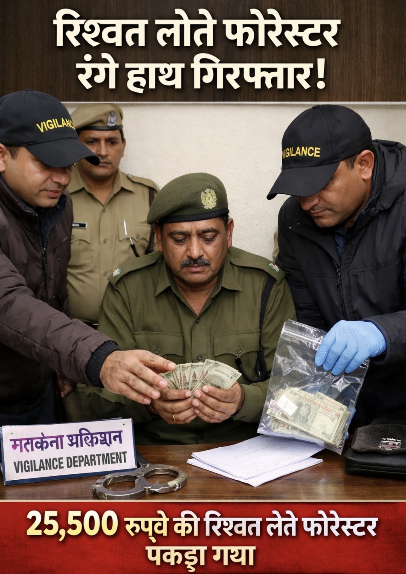 सतर्कता अधिष्ठान की बड़ी कार्रवाई: फॉरेस्टर 25,500 रुपये की रिश्वत लेते रंगे हाथ गिरफ्तार