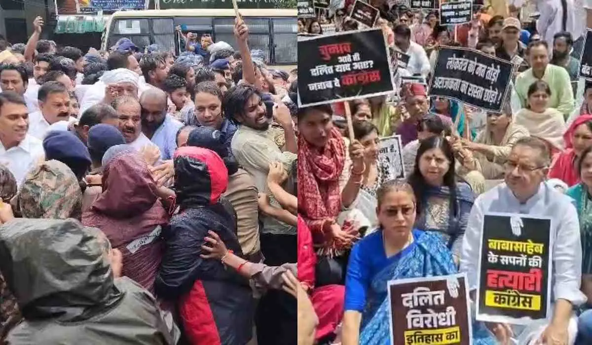 शुद्धीकरण प्रकरण पर आमने-सामने बीजेपी-कांग्रेस, प्रदर्शन कर जताया विरोध